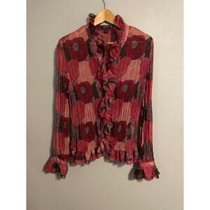 Claudia Ev Top Womens Size 14 Pink Floral Ruffle Pleated Sheer Boho Romantic Y2K